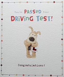 Congratulations Card - Pass Your Driving Test / A Stuffed Dog With L Sign