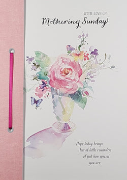 General Mothering Sunday Card - Artistic Pink Rose in Vase