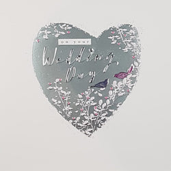 Wedding Card - A Silver Heart & Red & Blue Birds