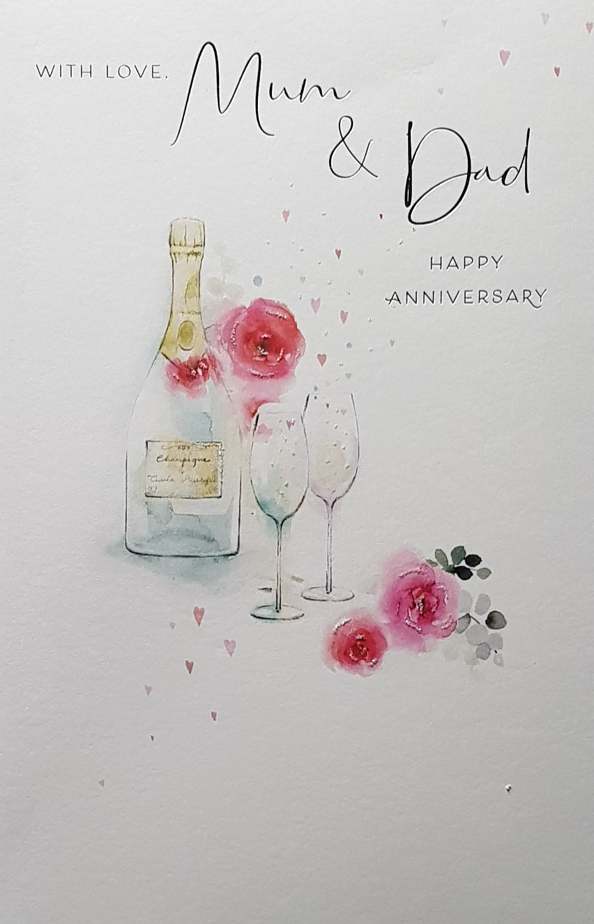 Anniversary Card - Mum & Dad / Champagne & Red Roses