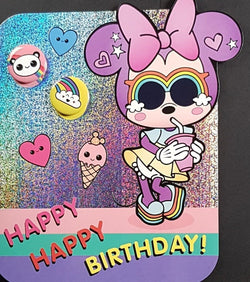 Birthday Card - Juvenile / Mause Girl & Two Small Badges