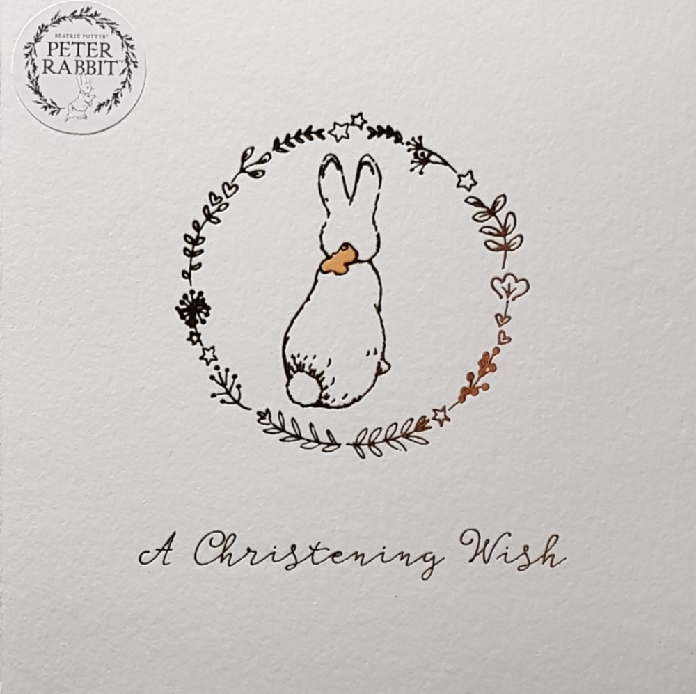 Christening Card - General / A Rabbit & Flowers Circle