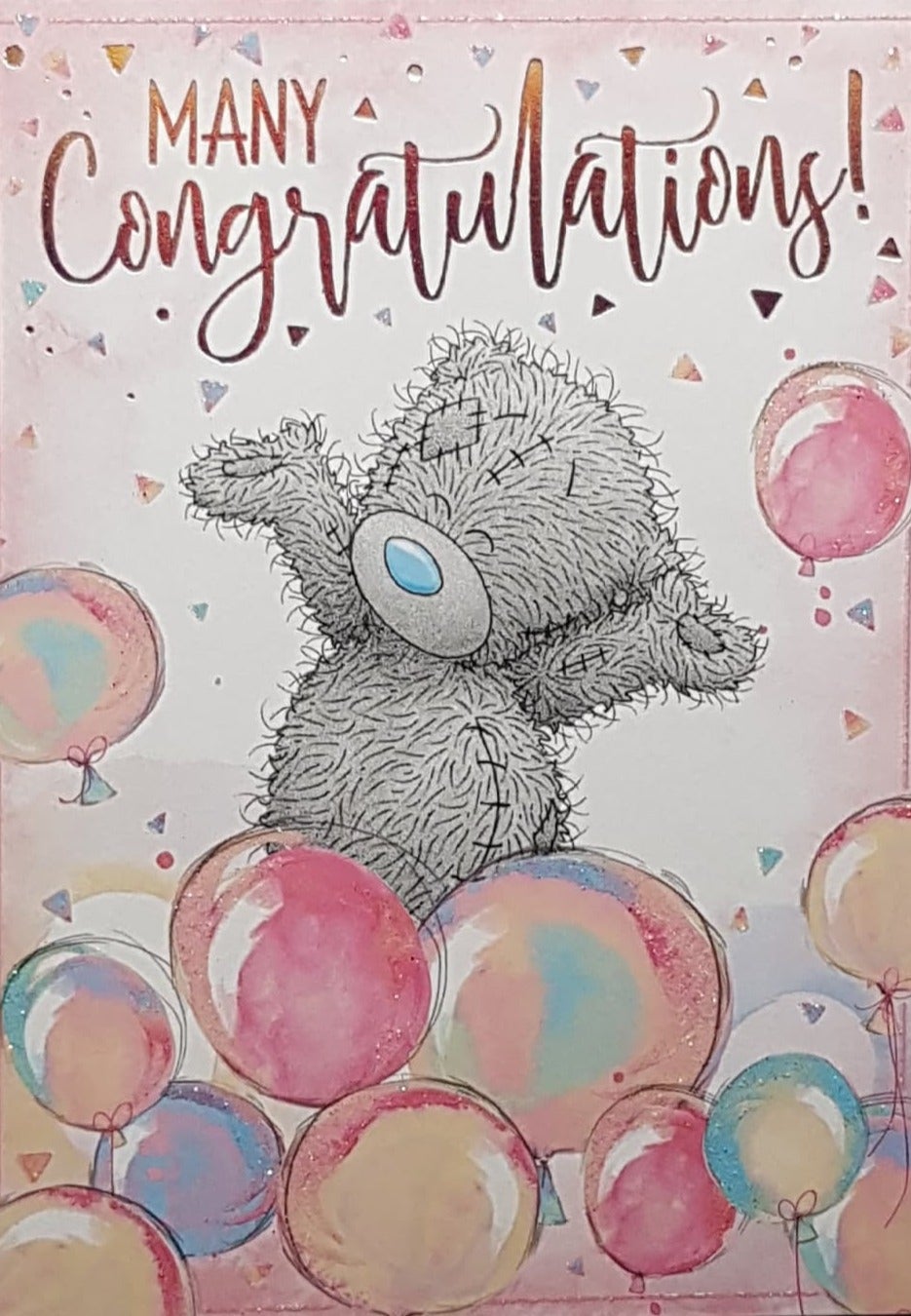 Congratulations Card - Lovely Balloons & Gold 'Many Congratulations'