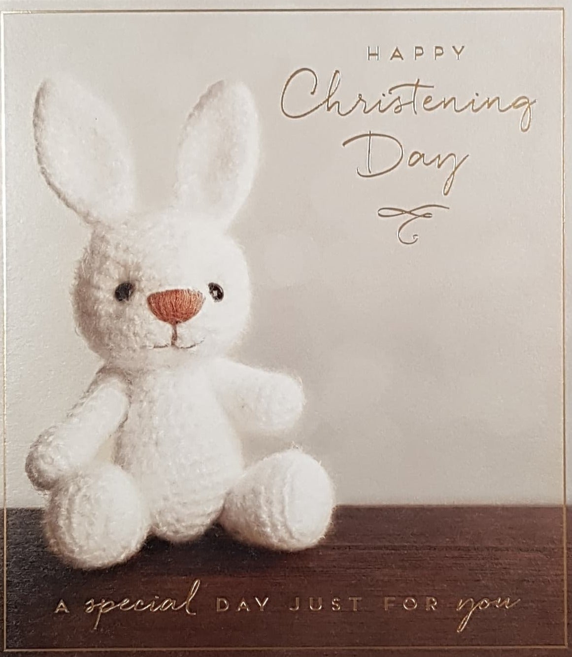 Christening Card - Just For You / A White Bunny Teddy