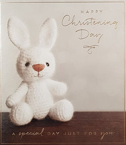 Christening Card - Just For You / A White Bunny Teddy