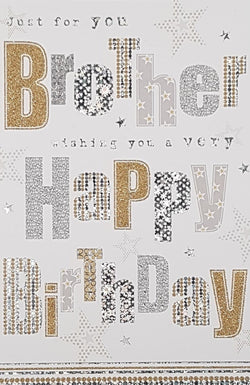 Birthday Card - Brother / A Shiny Gold Motive & Silver Stars