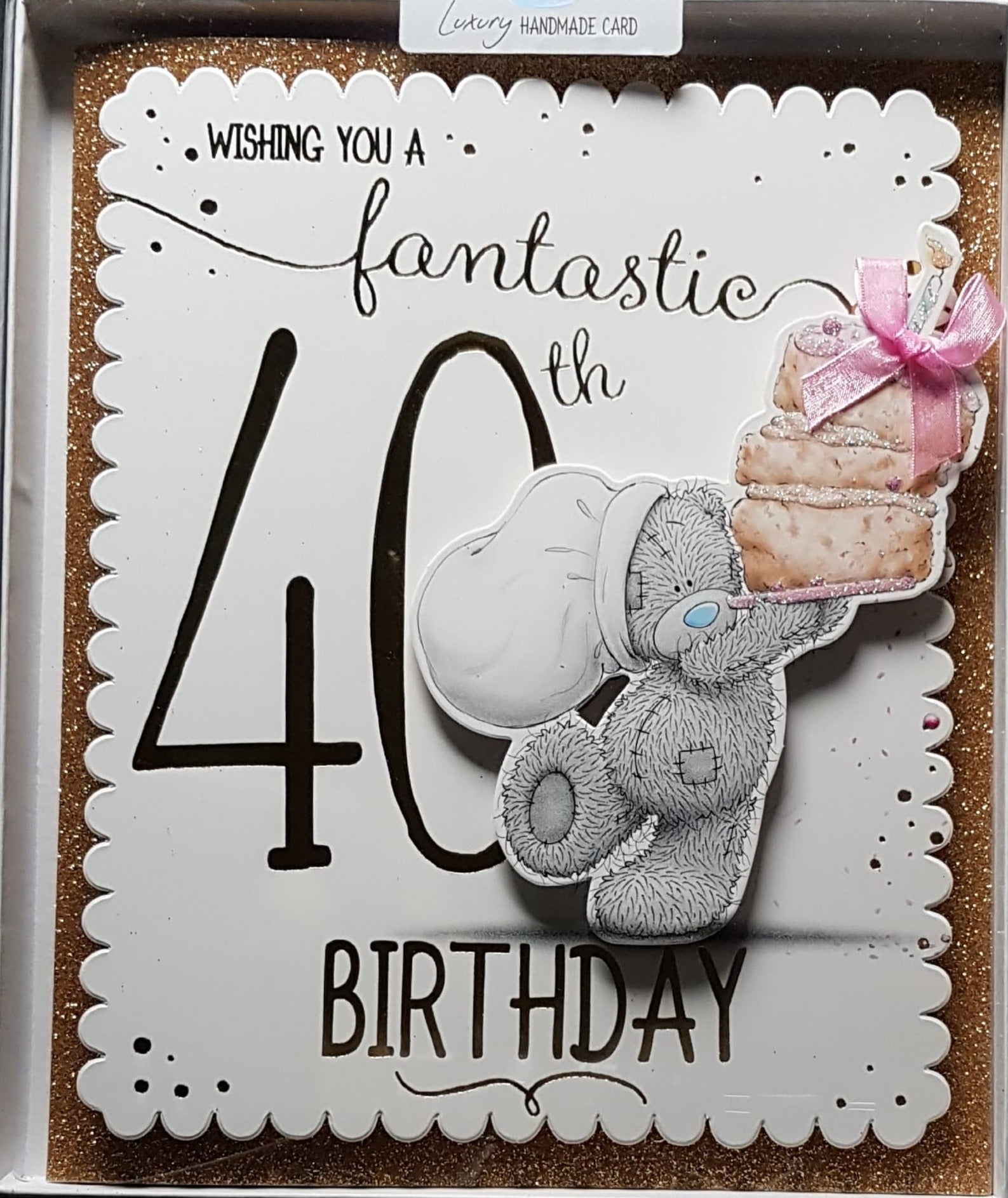 Age 40 Birthday Card - A Birthday Cake With A Pink Bow  (A Card In A Box)