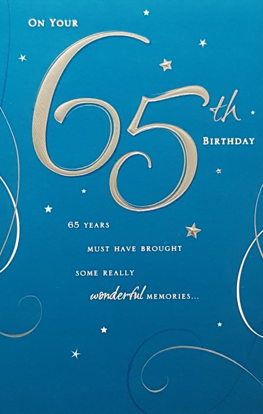 Age 65 Birthday Card - White And Gold Stars On A Blue Front