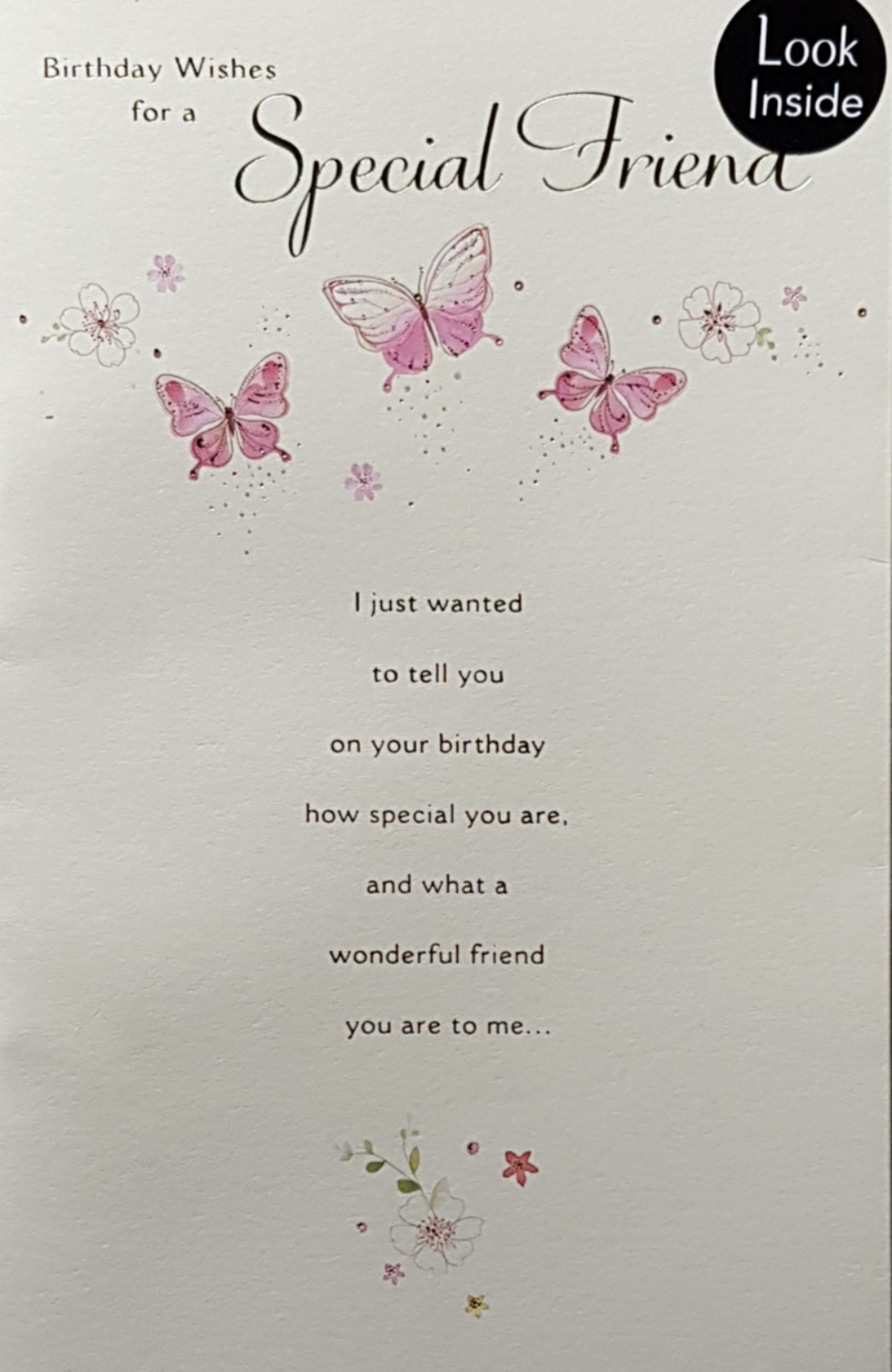 Birthday Card - Special Friend / Three Pink Butterflies With A Sparkly Gold Motive (Pop Up Card)
