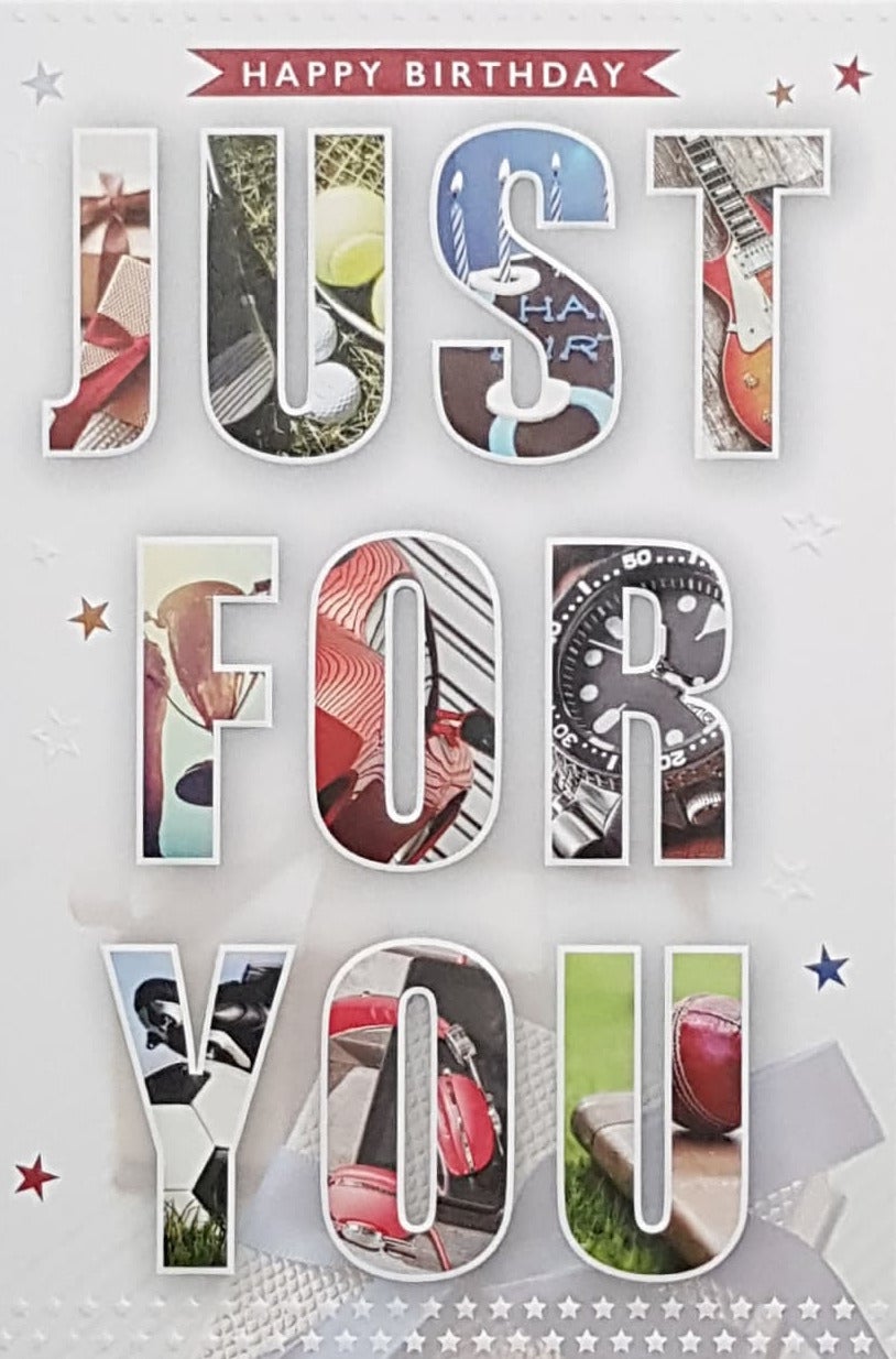 Birthday Card - Just For You / A Multi-Pattern Colourful Font