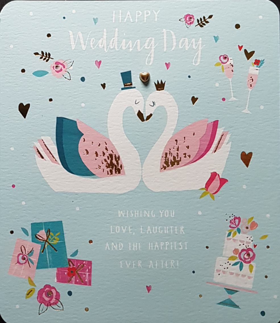 Wedding Card - Cute Bride & Groom Swans