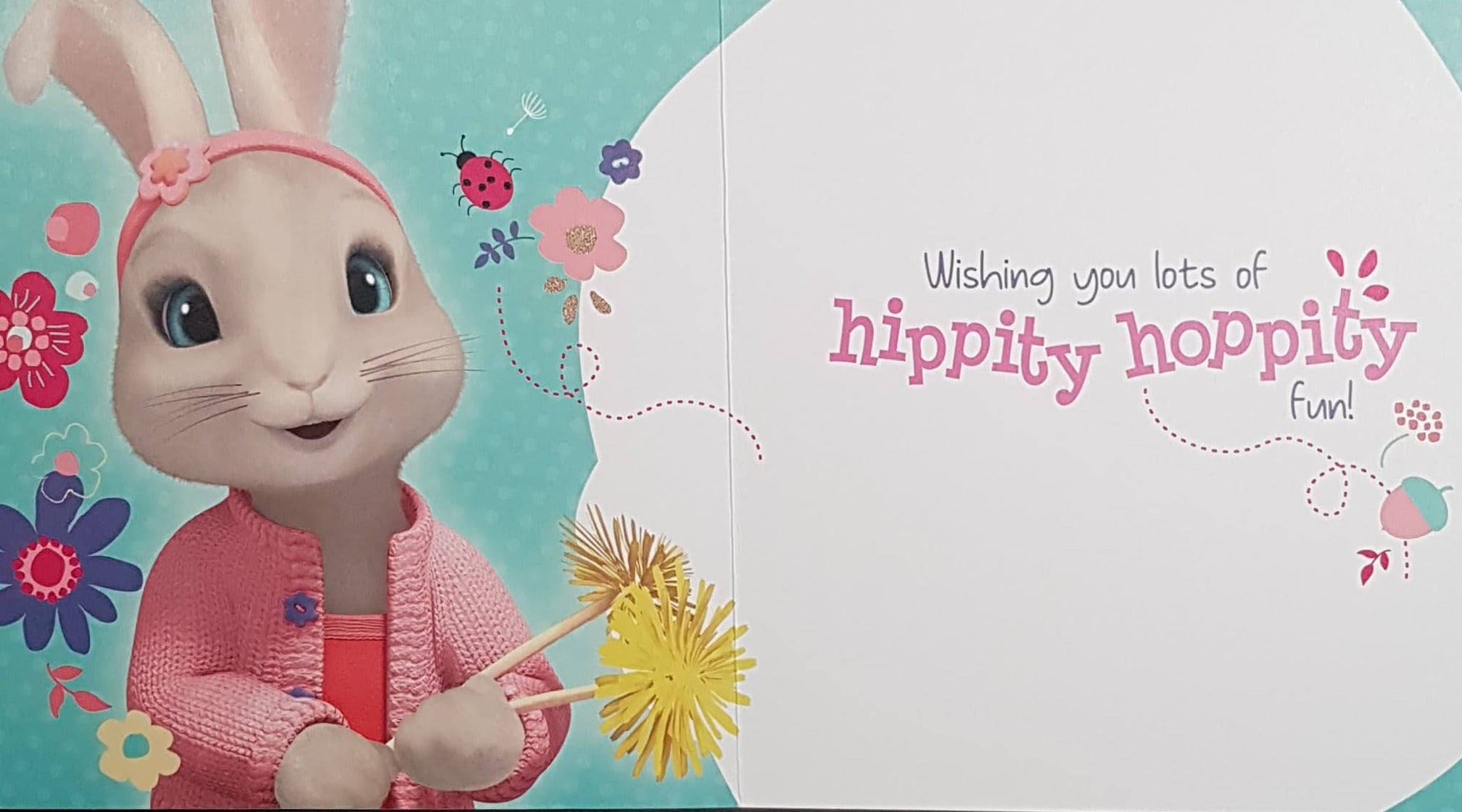 Birthday Card - Birthday Girl / A Cute Rabbit Hopping Along In A Pink Dress