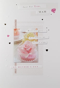 Mam Mothers Day Card - A Lovely Pink Cupcake & Ruby Hearts