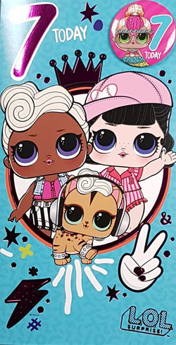 Age 7 Birthday Card - Three Friends & The Crown (Badge is Included)