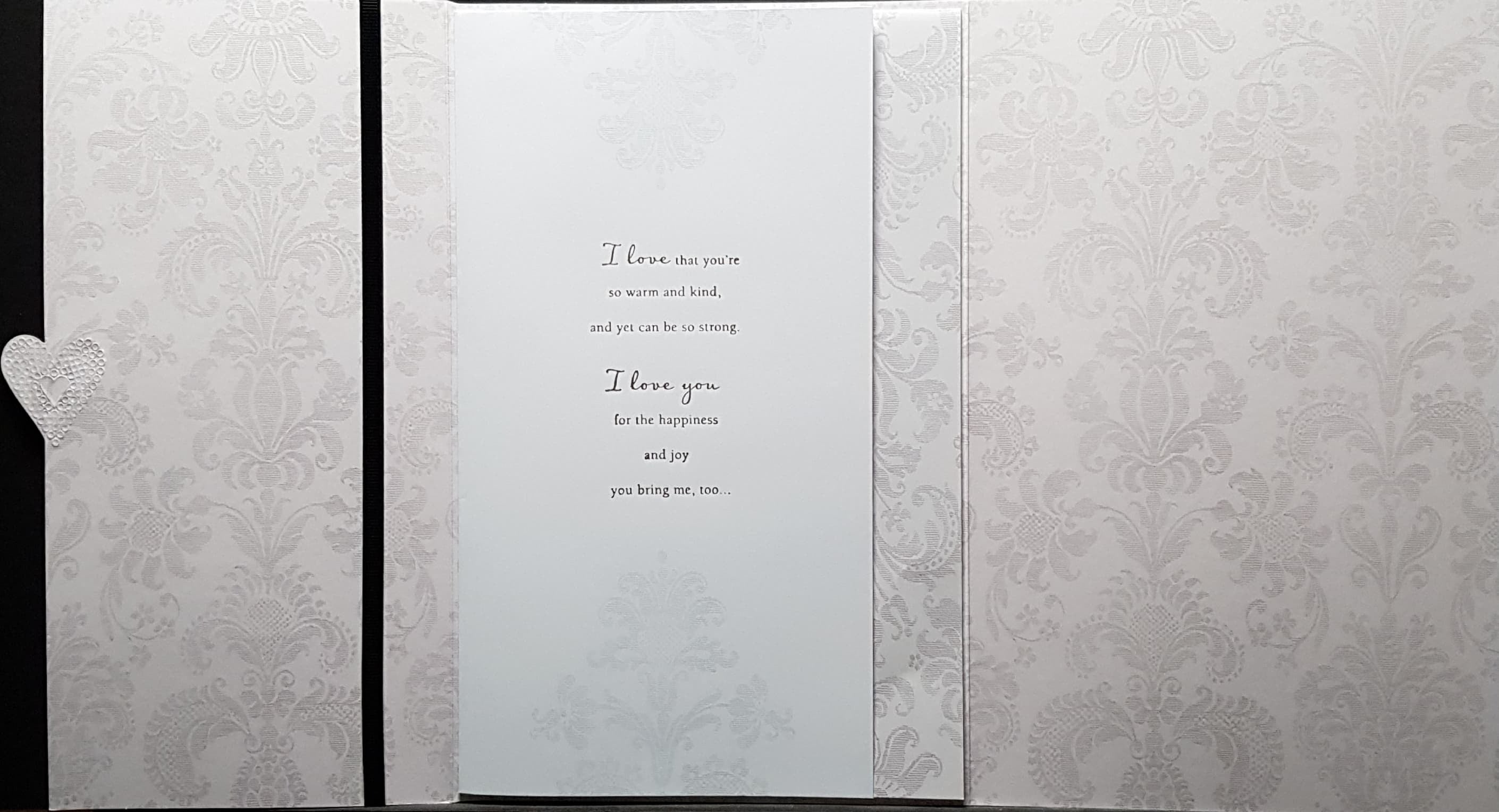 Birthday Card - Man I Love / Elegant Gold Shiny Heart & A Black Ribbon