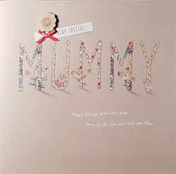 Mummy Mothers Day Card - Floral Mummy & A Red Ribbon