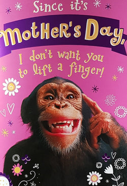 Humour Mothers Day Card - A Funny Monkey & White Flowers (Pop Up)