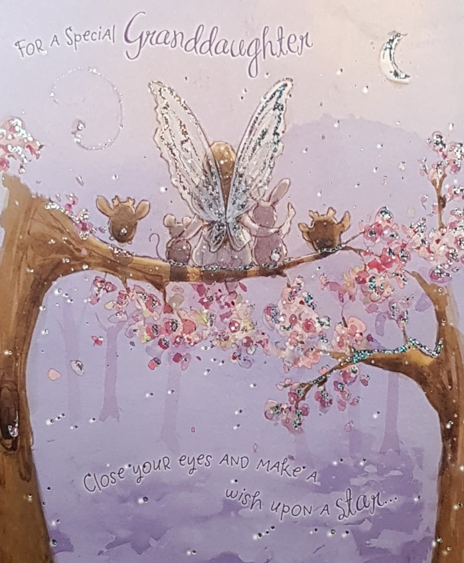 Birthday Card - Granddaughter / Fairy Sitting On The Branch With The Animal Friends