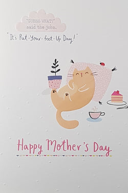 General Mothers Day Card - Cute Ginger Cat on Pink Pillow