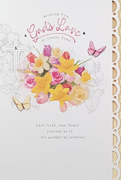 Easter Card - Wishing You God's Love / A Bunch Of Pink & Yellow Flowers