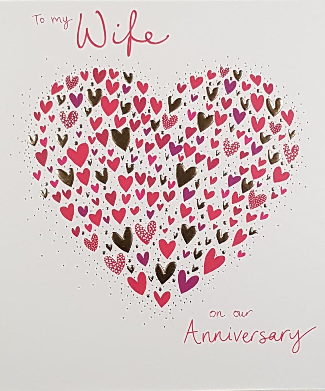 Anniversary Card - Wife / A Big Heart Made Of Small Red & Gold Hearts