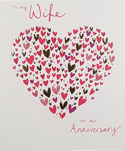 Anniversary Card - Wife / A Big Heart Made Of Small Red & Gold Hearts