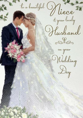 Wedding Card - Niece & Your Husband / An Elegant Couple & Shiny Gold Effect