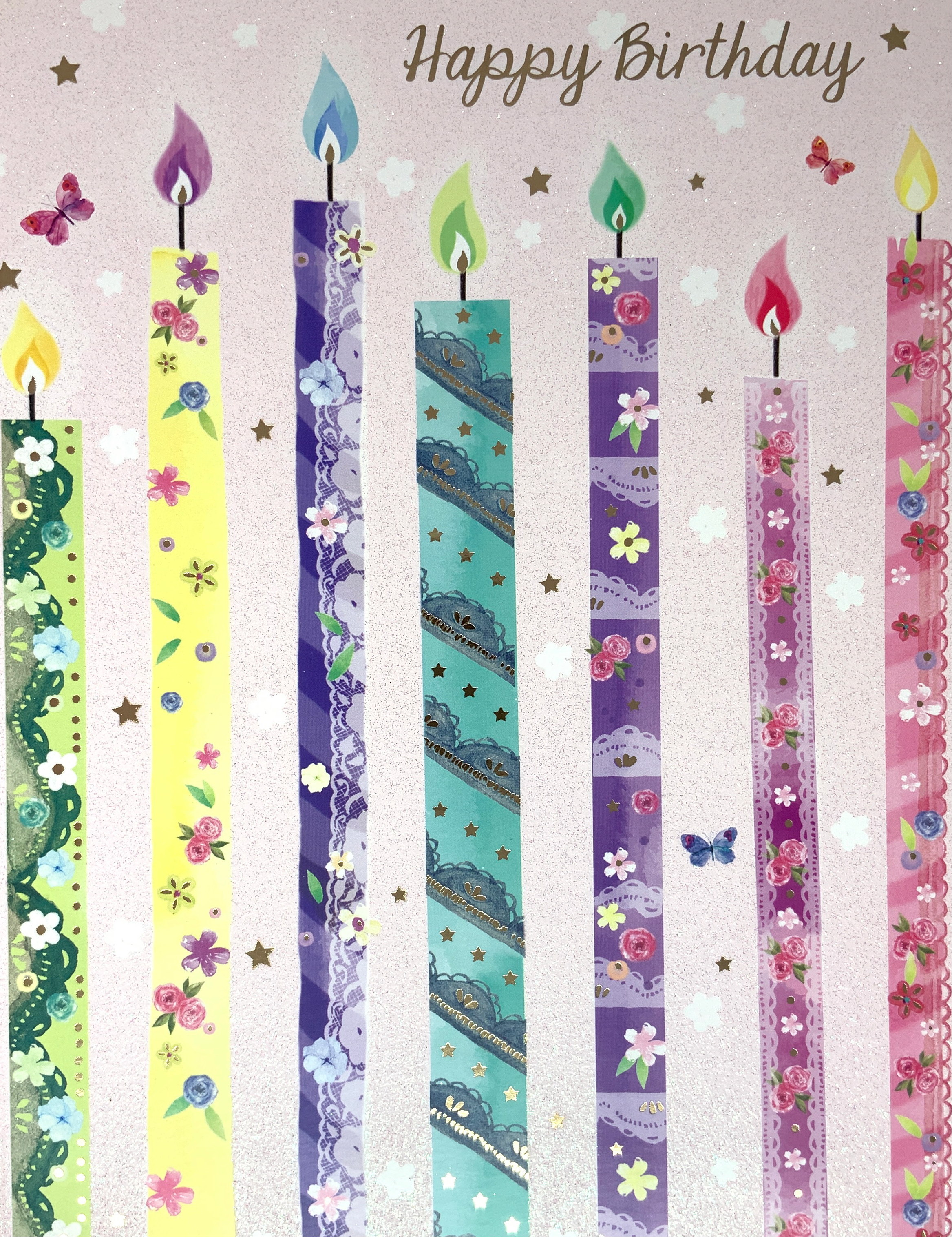 Birthday Card - Candles & A Shining Background With Glitter ( Large Card )