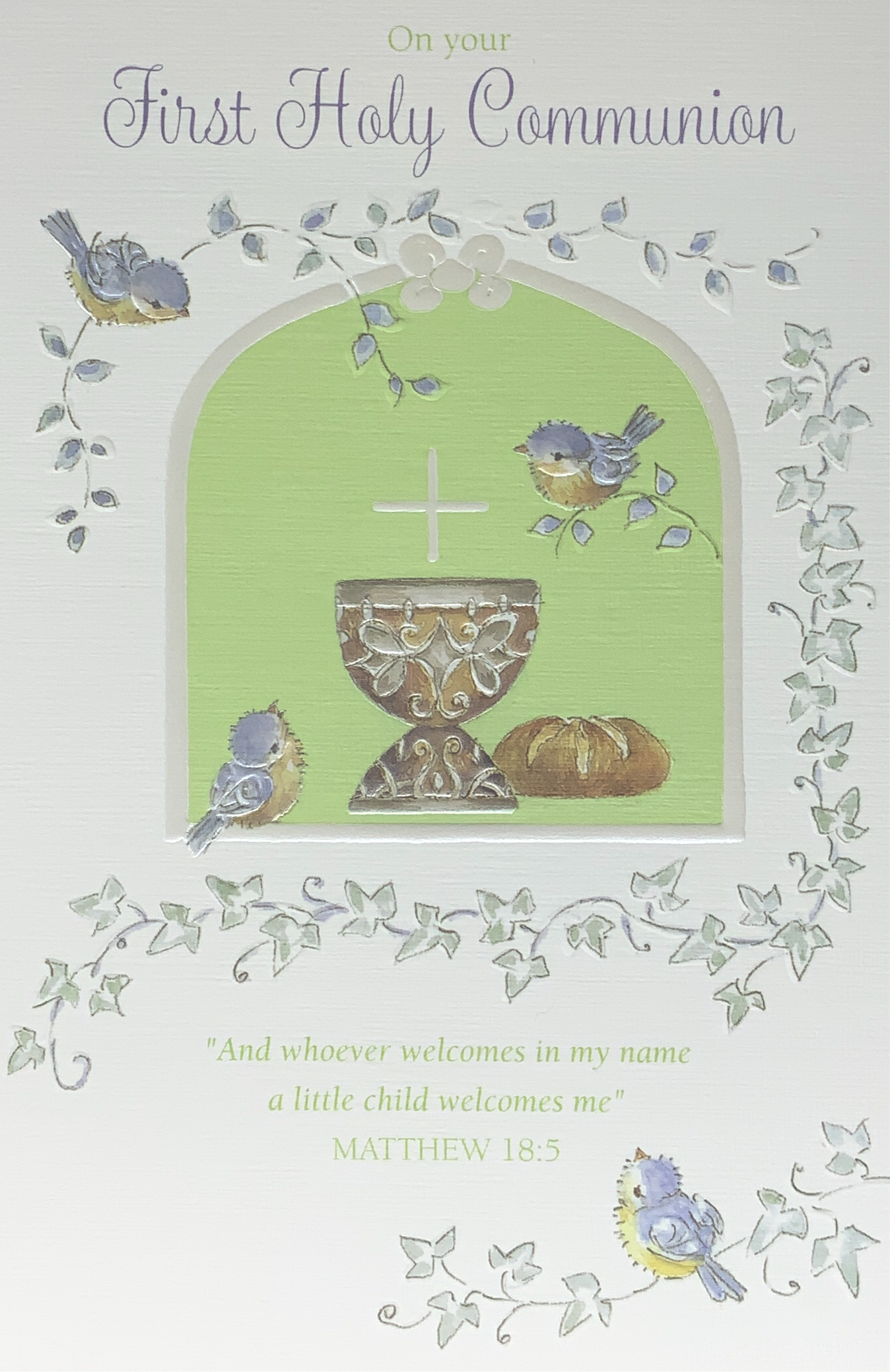 Communion Card - Birds & Leaves